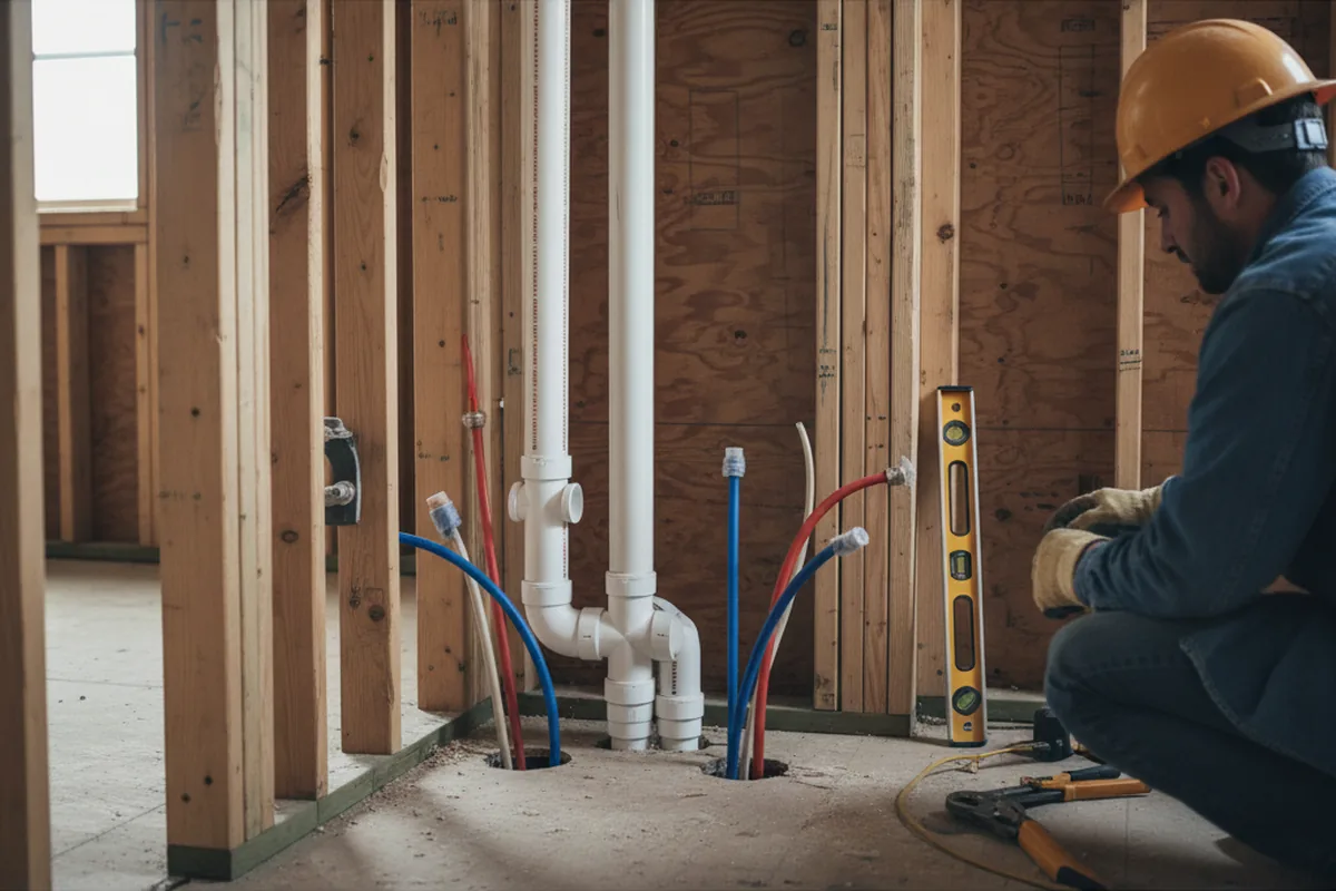 Drain and supply rough-in during Sump Pump Repair in Patterson